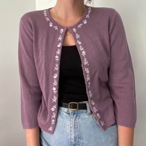 Purple Embroidered Zip-Up Sweater - Picture 2 of 6